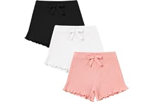 NARPLO 3 Pack Baby Toddler Girl Shorts Ribbed Infant Girls Solid Color Soft Elastic Bow Waist Ruffle Summer Casual Shorts