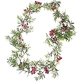 Ipetboom Christmas Garland for Table Decorations, 5.2Ft Holiday Garland with Frosted Snowy Bristle Pine for Mantle Stairs Railing, Artificial Wreath Decoration for Indoor Christmas Home Fireplace Deco