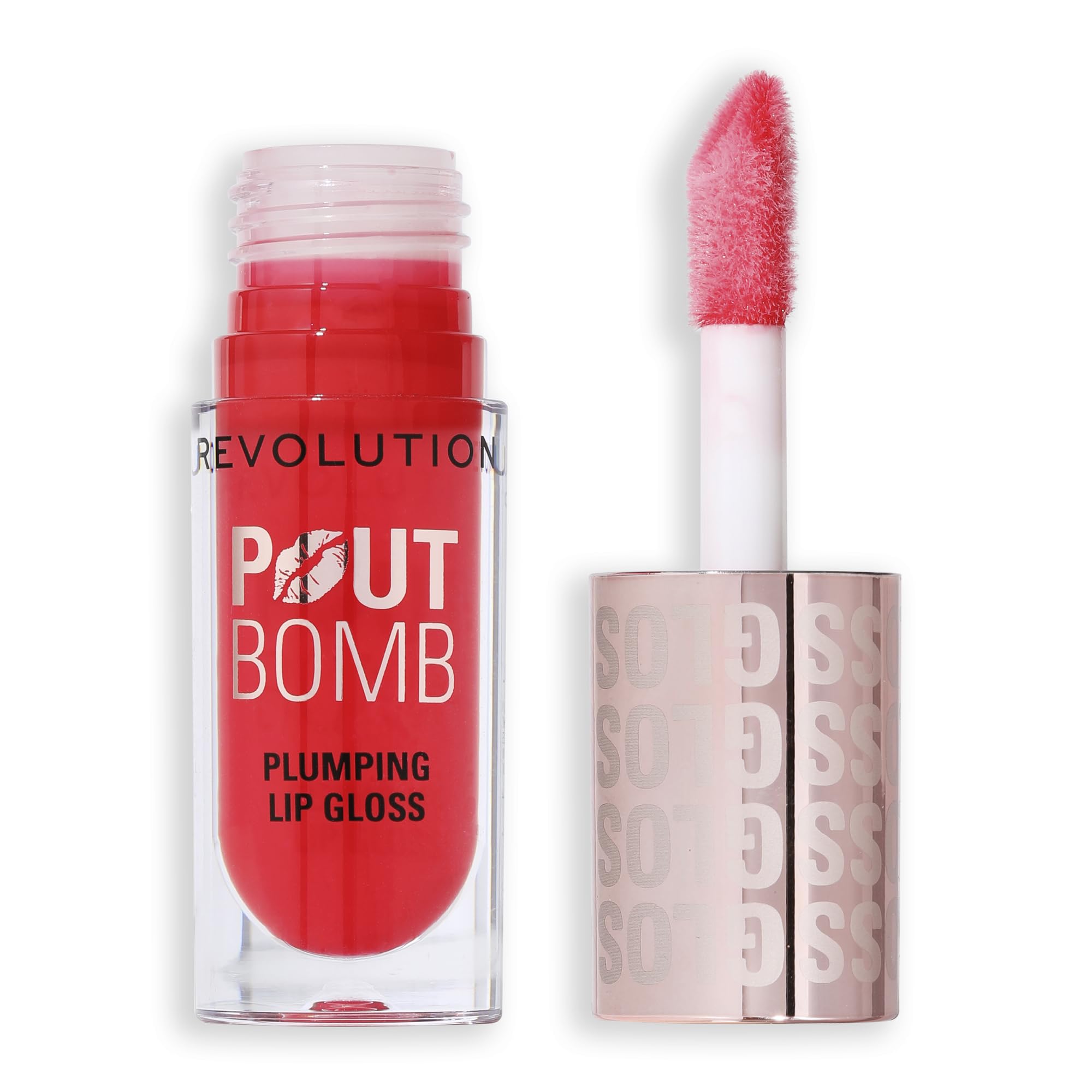 Revolution Beauty, Pout Bomb Plumping Lip Gloss, High-Shine for Glossy, Fuller & Plump Lips with Hyaluronic Acid & Peptides, Vegan & Cruelty-Free, Cherry Sheer Red — image 1
