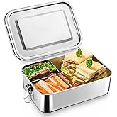 TeamFar Stainless Steel Bento Box, 28oz/850ML Metal Bento Lunch Box Container for Adults/Kids, for Home/Office/School/Travel, 3 Compartments for Meal Fruit Snack, Spill-Proof & Dishwasher Safe