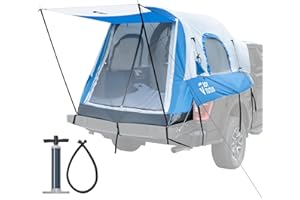 JOYTUTUS Inflatable Truck Bed Tent 5.5-6.5FT with Awning, Includes Air Pump for Quick 30 S Setup, Dual-use Pickup or Camping Tent for 2 Person, Truck Tent with Waterproof Roof Shade and 3 Windows