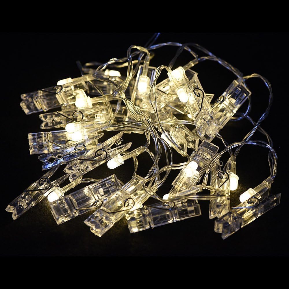 Kozely Photo Clip String Lights, 16 Transparent Clips, Warm White, 16.5 ft, USB Cabled