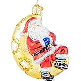 Old World Christmas Moonlight Santa Glass Blown Ornament for Christmas Tree, Handcrafted Holiday Decoration, Santa Collection