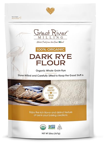 ORGANIC DARK RYE FLOUR BY GREAT RIVER MILLING, WHOLE GRAIN RYE FLOUR FOR BREAD, SOURDOUGH STARTER, CERTIFIED KOSHER, NON GMO, 20 OZ. (PACK OF 1)