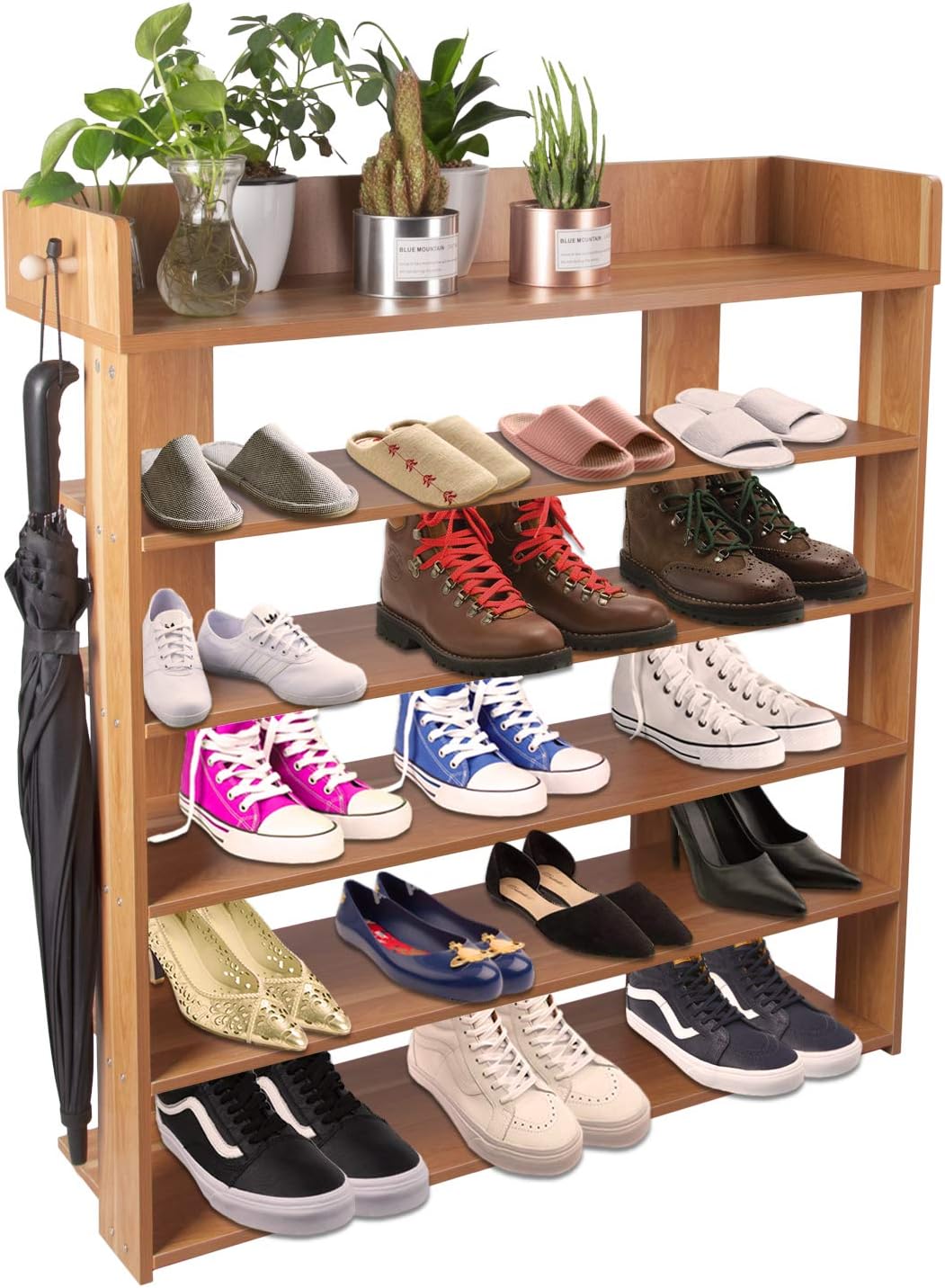 bamboo shoe rack amazon on Amazon Com H A 6 Tiers Wood Shoe Rack Organizer Shoe Storage Cabinet Maple Home Kitchen