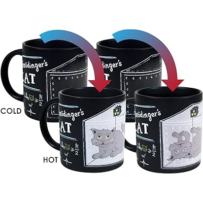 Schrodingers Cat Heat Changing Mug Set - Add Coffee or Tea and Observe Schrodiners Famous Experiment -  in a Fun Gift Box