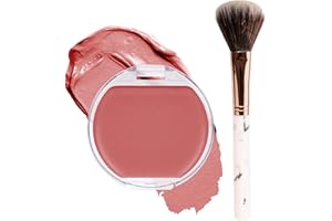 Matte Single Blush Cream, Lightweight Blendable Blush Powder Palette with Brush, Highly Pigmented Long-Lasting Monochrome Blu
