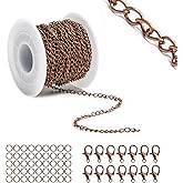 Lemonkey 33 Feet Metal Red Copper Necklace Chains Curb Links Chains Bulk for Jewelry Making DIY Craft Kit with Lobster Clasps Jump Rings