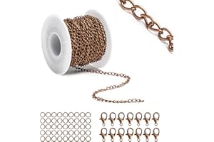 Lemonkey 33 Feet Metal Red Copper Necklace Chains Curb Links Chains Bulk for Jewelry Making DIY Craft Kit with Lobster Clasps Jump Rings