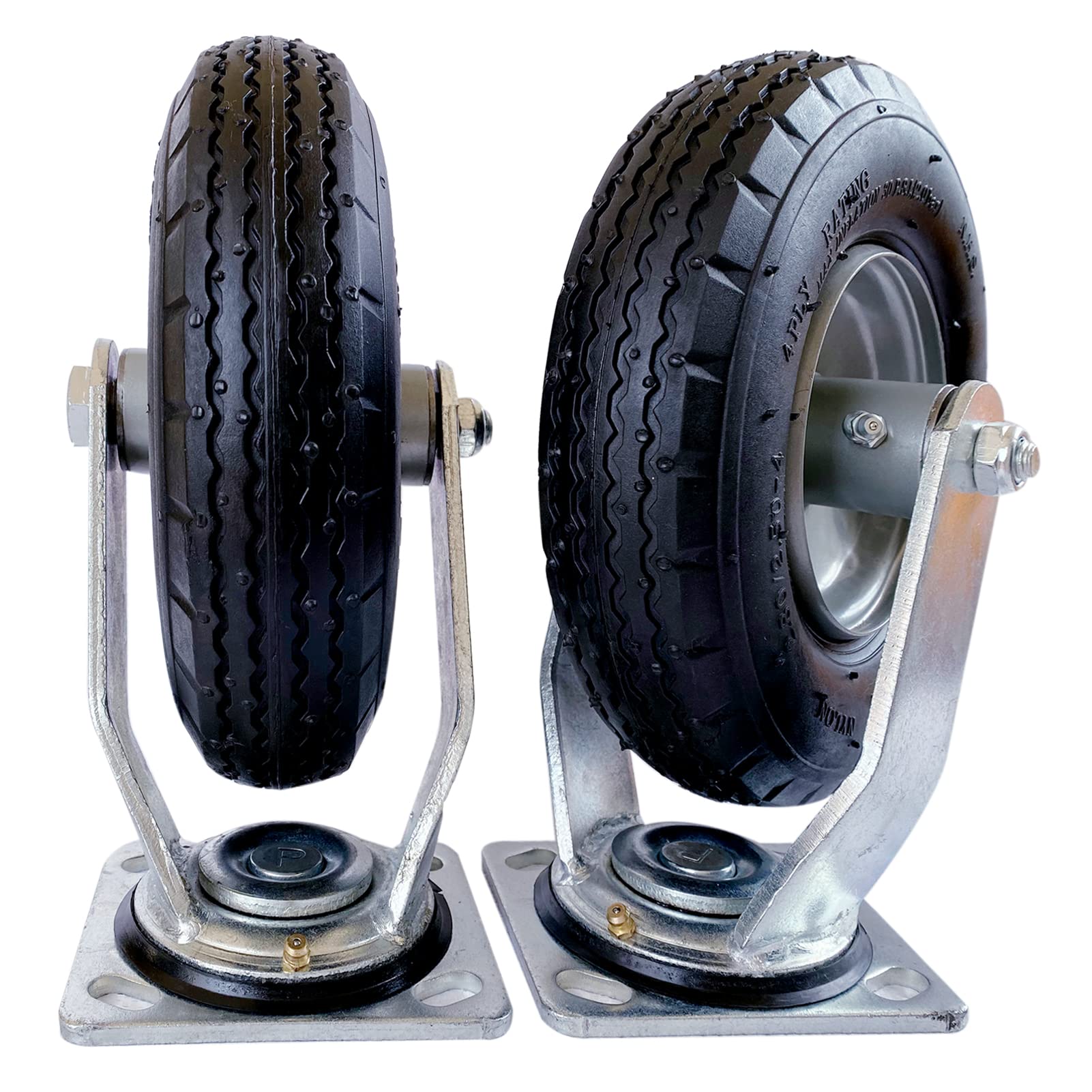Photo 1 of 2-Swivel 8" Pneumatic Caster with zinc top Plate 360 Degree Rotation?Black Rubber Wheel - Capacity 700 lbs.