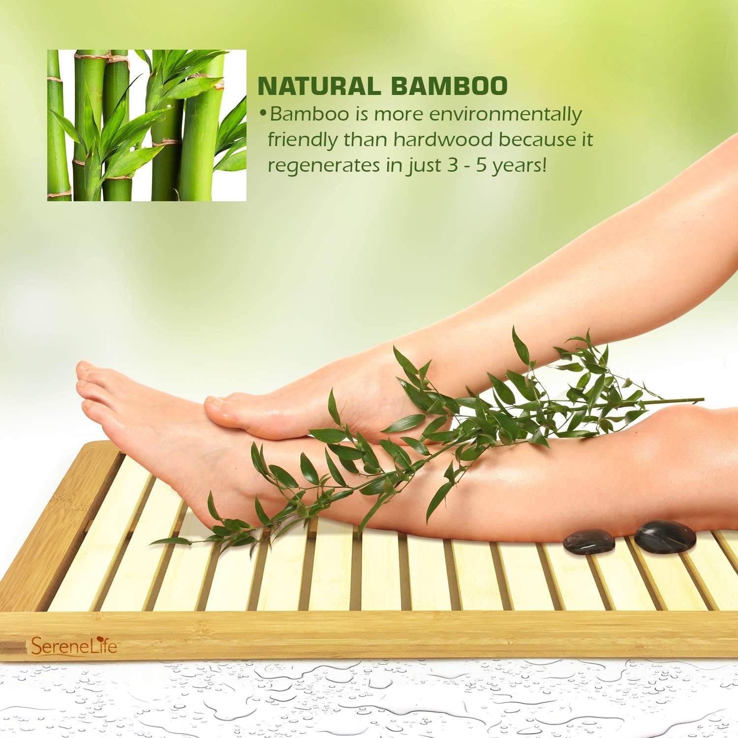 SereneLife Bamboo Wood Bathroom Bath Mat-Heavy Duty Natural or Shower Floor Foot Platform Rug with Elevated Design for Water Evaporation and Non Slip Rubber Feet for Indoor Outdoor Use: Home & Kitchen