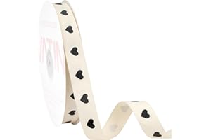 VATIN Valentines Twill Cotton Ribbon, Printed with Black Hearts, 5/8 Inch x 27 Yards, for Flower Bouquet, Gift Wrapping, Wedd