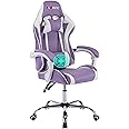 ALEAVIC Gaming Chair with Massager, Fabric Gaming Chairs for Adults, Ergonomic Gamer Chair with Adjustable Headrest and Lumbar Support, Reclining Computer Game Chair, High Back, Purple