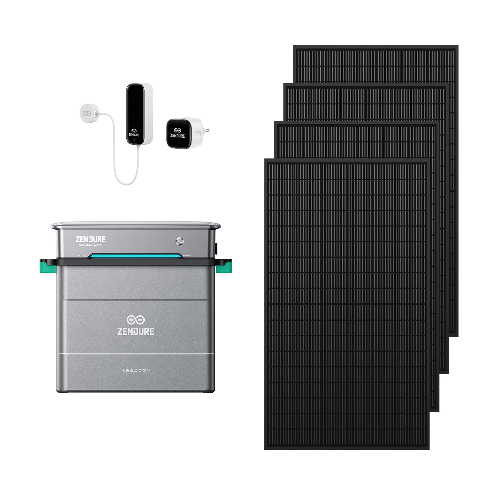 Zendure Balkonkraftwerk mit Speicher, Hyper 2000 mit 1800W Solar Eingang, 1200W AC-Laden, 1200W Ausgang, Eingebaute Mikrowechselrichter, TOU, 1920Wh, 1720W bifacial Solarpanel, mit Smart Meter D0