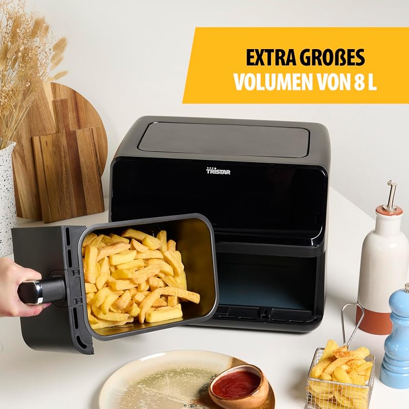digitale Heißluftfritteuse mit Doppelkorb - 2 x 4 L Fassungsvermögen - 2700 W - 8 Programme - Temperatur pro Korb einstellbar, Blacks, FR-9026, Schwarz