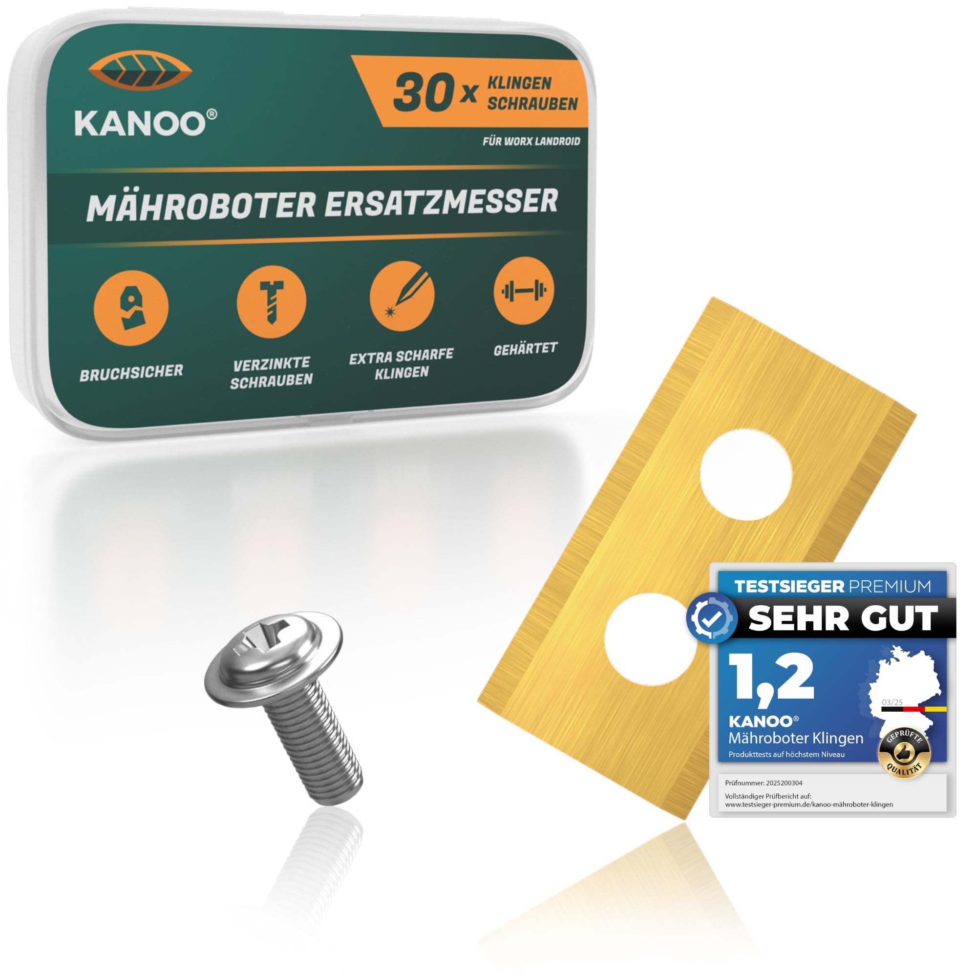 kanoo® Robotic Lawnmower Blade, 30 x Titanium Replacement Blades for Worx Landroid Lawn Robot - Premium Mowing Robot Blades - Lawnmower Robot Replacement Blades with Improved Concept