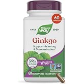 Nature's Way Ginkgo Biloba, Supports Memory and Concentration*, 60 ct | Standardized Ginkgo Leaf Extract with Gotu Kola in a Vegan, Gluten-Free Formula without Dairy, Soy, or Artificial Colors