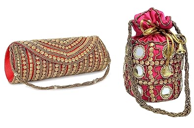 DN Creations Latest Potli & Clutch Combo For Women/Girls Fancy Potli Bag & Bridal Clutch