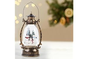 YUZUHOME Christmas Snow Globe Lantern, Glittering Christmas Snowman Snow Globe Lantern, Battery Operated Lighted Musical Lantern for Christmas Decoration Gift