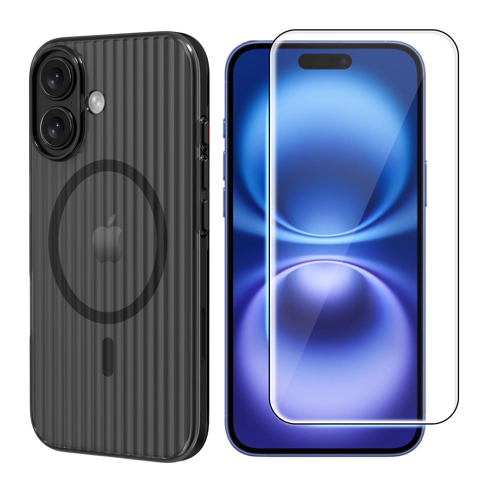 chejuza Matte Magnetic Cover for iPhone 16 plus [Compatible with MagSafe] with 1 Tempered Glass Film, Translucent Matt Case, Non-Slip – Black