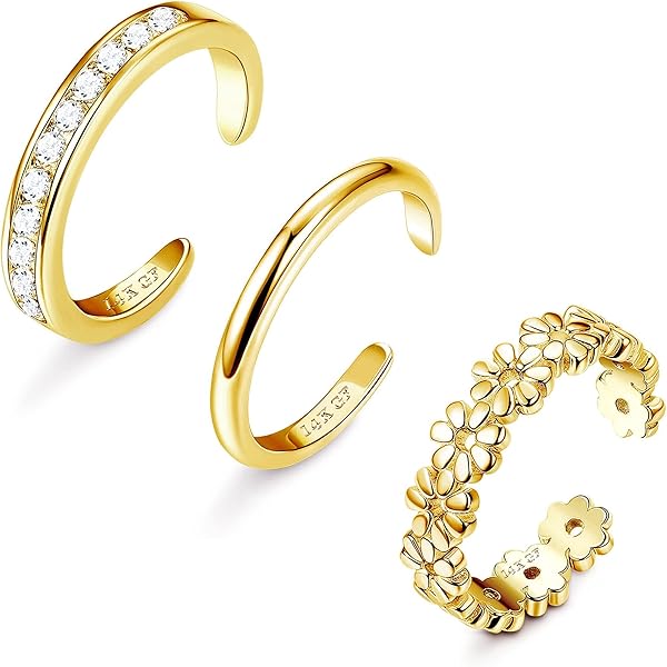 Anillos Para El Pie Para Mujer - Pack De 3, Chapado En Oro, Ajustables, Con Circonitas, Perfectos Para Playa Y Verano