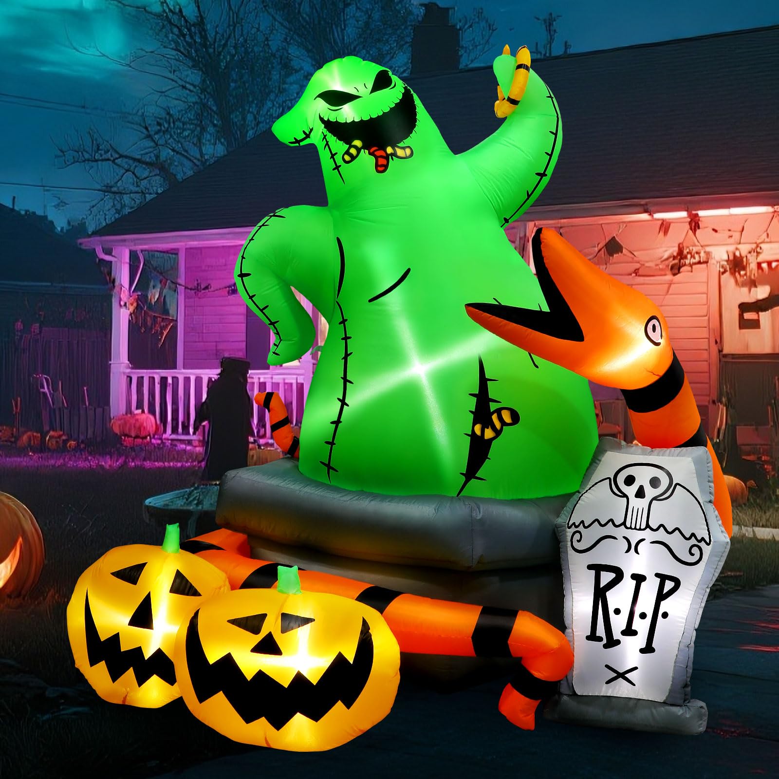 Photo 1 of 6FT Outdoor Halloween inflatables Decorations,Halloween Green Monster Pumpkin Decor,Built-in LED Lights,Blow up Outdoor Yard Party Garden Decorations