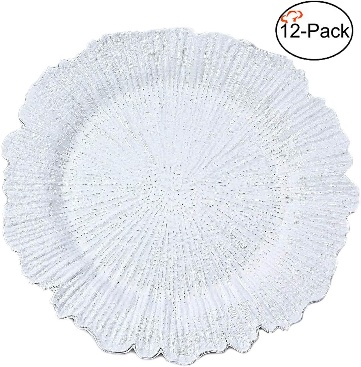  | Tiger Chef Charger Plates - White Plate Chargers for Dinner Plates - Wedding Décor Place-mats (12, White Reef): Charger & Service Plates