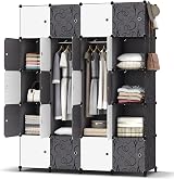 HOMIDEC Portable Wardrobe 20 Cube Closet with 3 Hanging Rails Black White