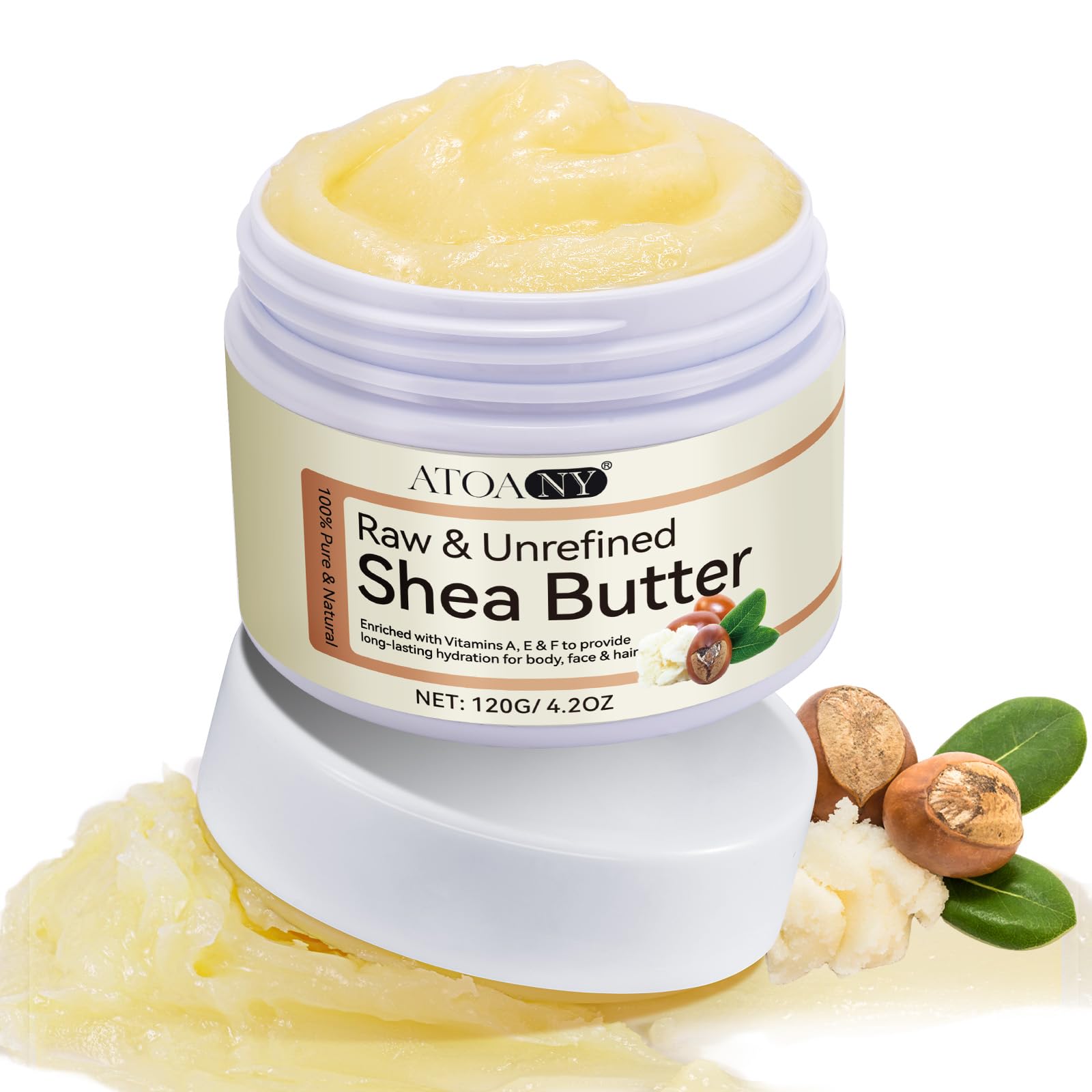 Shea Butter Organic, Raw Unrefined Shea Butter Moisturiser, Luxurious Hydration and Moisturizing, Natural Antioxidant Ingredient, For All Skin Types Face Shape Hair Type 120g