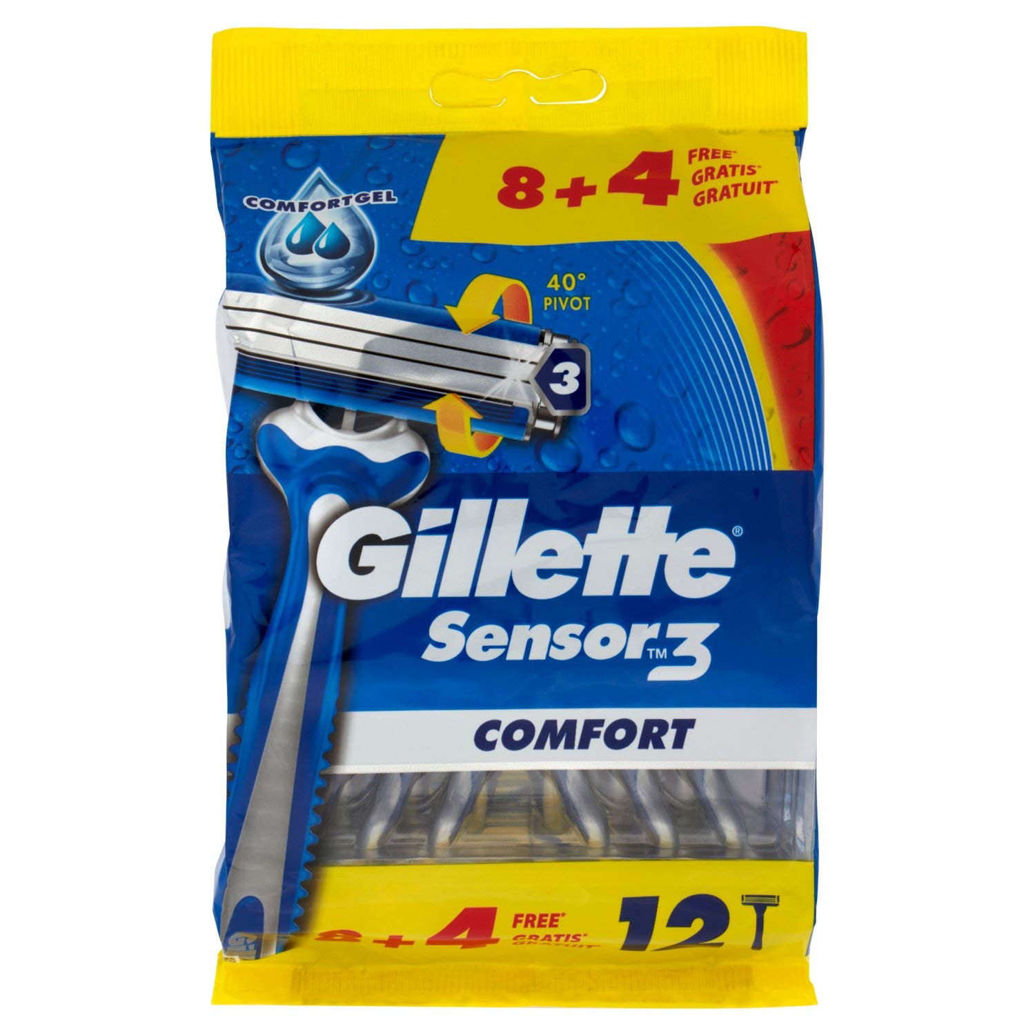 Gillette Sensor3 Cool Men's Disposable Razors, Pack of 12 Razors [Official]