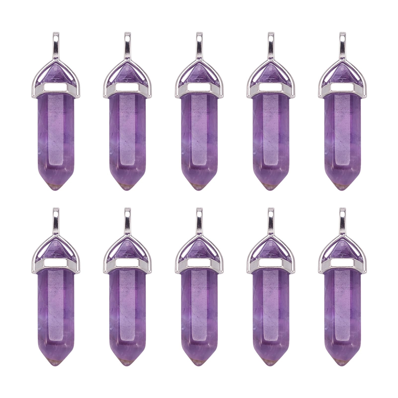 PandaHall 15pcs Natural Amethyst Pointed Charms Pendants Bullet Shape Crystal Stone Pendants for DIY Necklace Jewelry Making