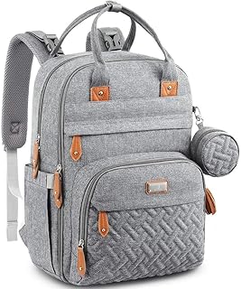 BabbleRoo Baby Wickeltasche/Rucksack, Wickelrucksack lässige Wickeltaschen, Multifunktional Große Kapazität Babytasche Reiserucksack mit Wickelauflage & Schnullerhalter (grau)