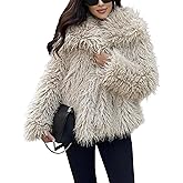 Yimoon Womens Faux Fur Coat Winter Fluffy Faux Fur Jacket Long Sleeve Lapel Collar Furry Shaggy Parka Coat