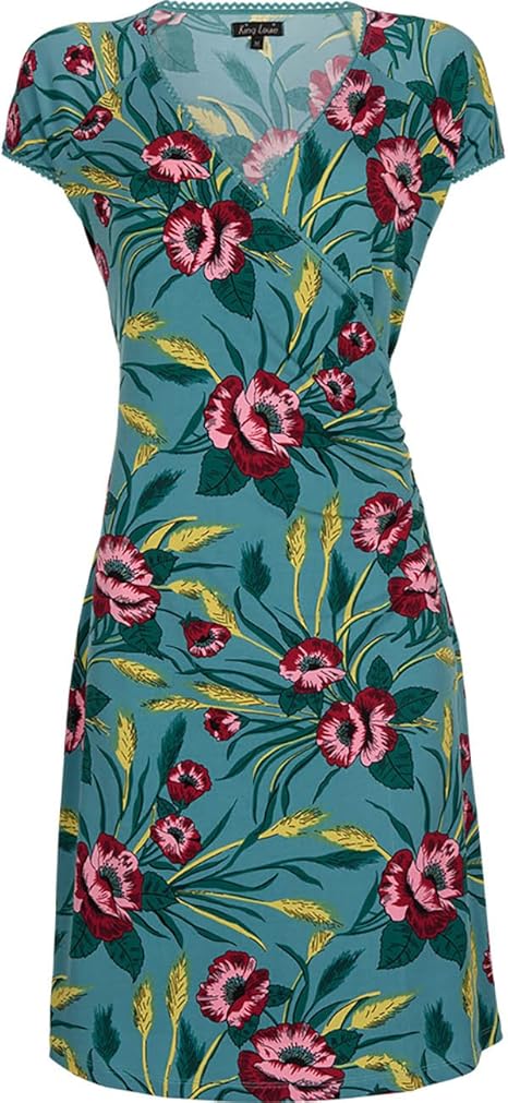 King Louie Kleid Cross Dress Fiorenza Water Blue Blau XL: Amazon.de ...