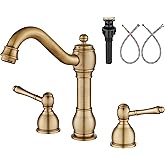 Aolemi 8 Inch Widespread Bathroom Sink Faucet 3 Hole Deck Mount Vanity Basin Mixer Tap with Pop Up Drain Assembly Antique Brass Double Lever Handle