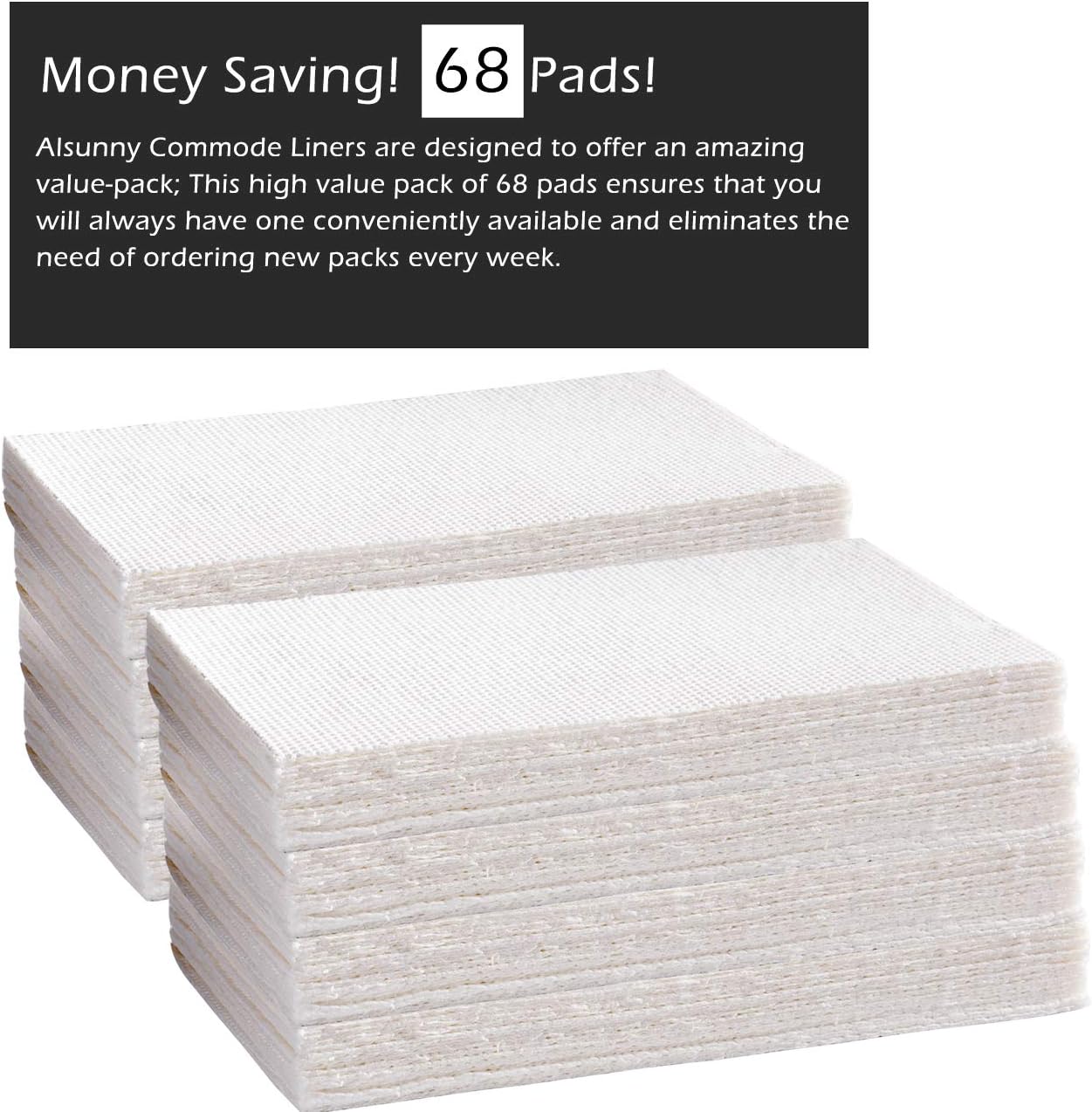 Gelling Absorbent Pads for Commode Liners,Disposable Super-Absorbent Pads for Bedside Commode Bags, Economic Pack, Universal Fit (68 Count): Health & Personal Care