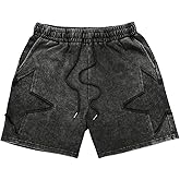 VIPWOLF Men's Star Graphic Y2k Shorts Drawstring Waist Distressed Vintage Track Shorts Streetwear