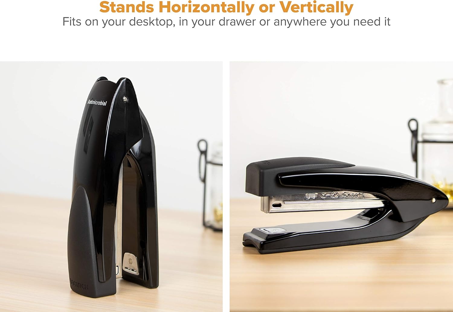 Bostitch Office Antimicrobial Premium Metal Executive Stand-Up Desktop Stapler, Black (B3000-BLK) : Desk Staplers : Office Products