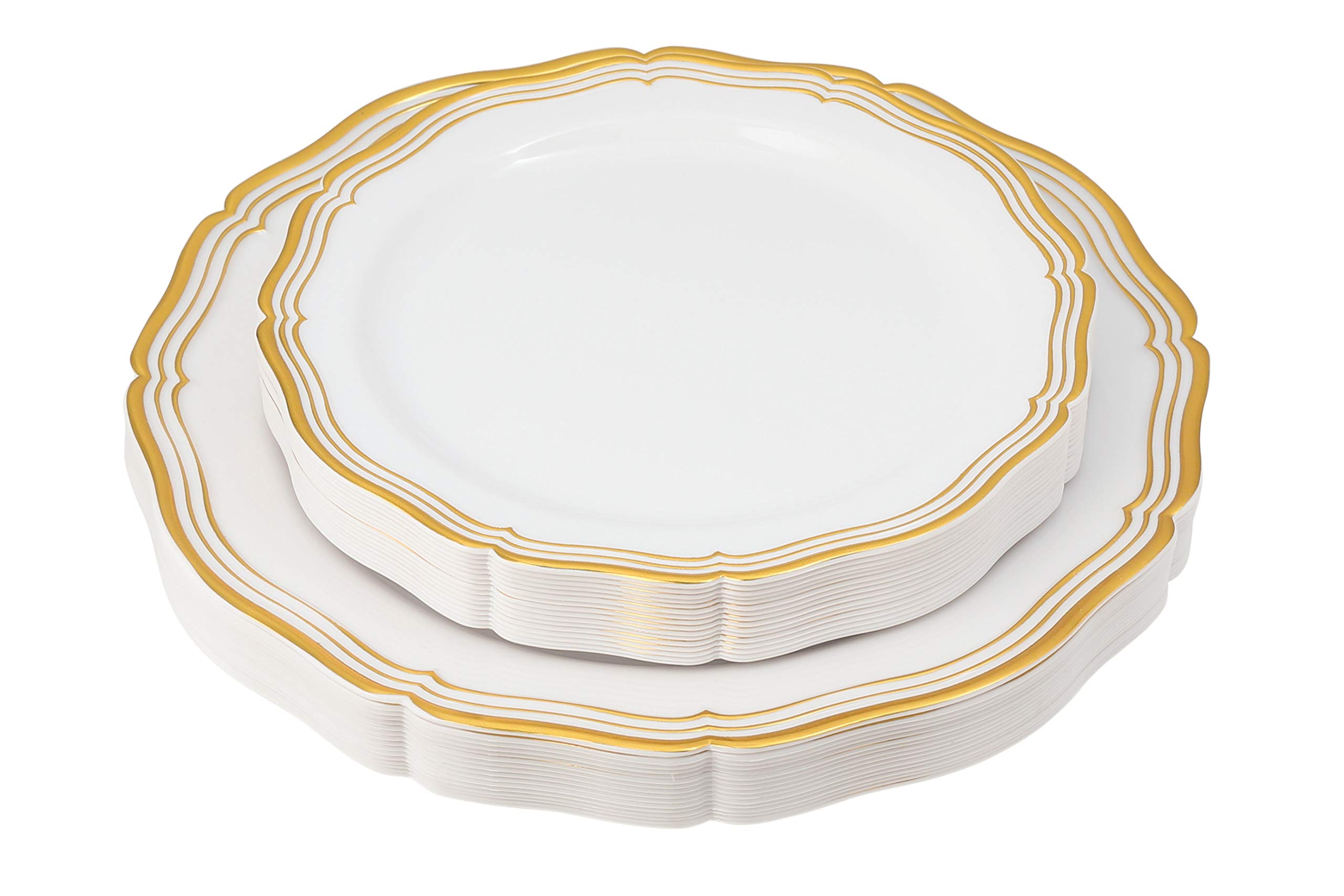 Rose Gold Plastic Plates White Disposable Plates with Rose Gold Rim for