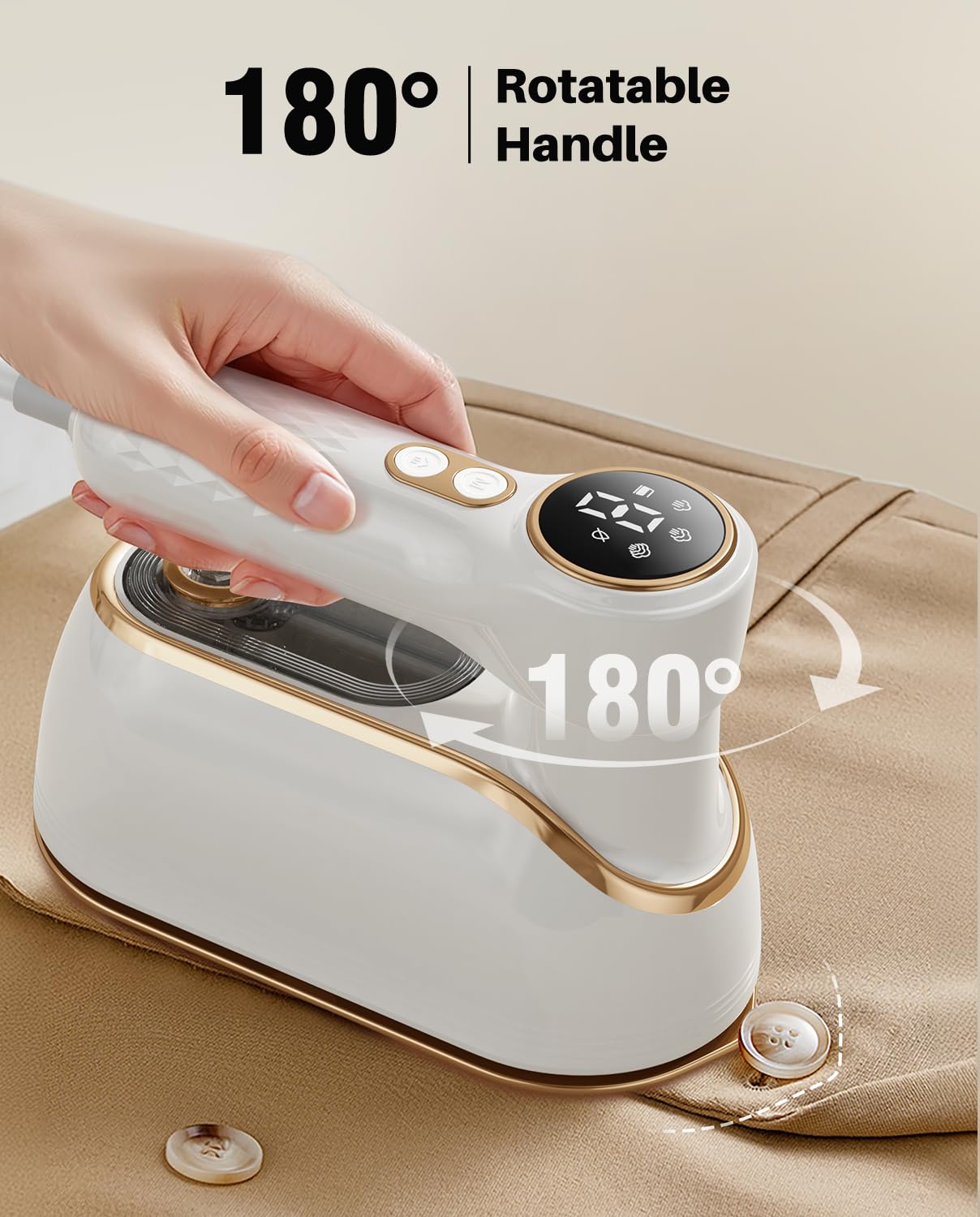 1200W Portable Travel Steamer Iron for Clothes - 4 Modes, LCD Display, 10S Fast Heating, 180° Swivel Handle, Powerful Wrinkle Remover for Home, Dorm, and Travel – White