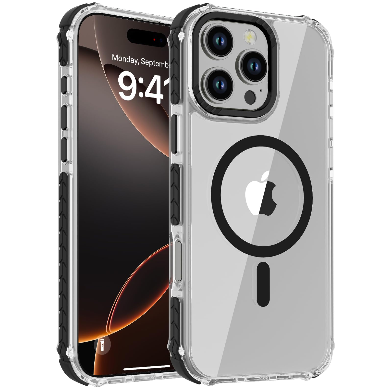 Photo 1 of DEERLAMN Strong Magnetic Case for iPhone 16 Pro Max 6.9-Inch,[Compatible with Magsafe] Clear Slim Shockproof Protective Phone Cover for Women Men-Transparent+Black
