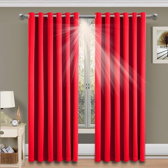 Imperial Rooms Red Blackout Eyelet Curtains 90 x 72 Inches Pair Panels