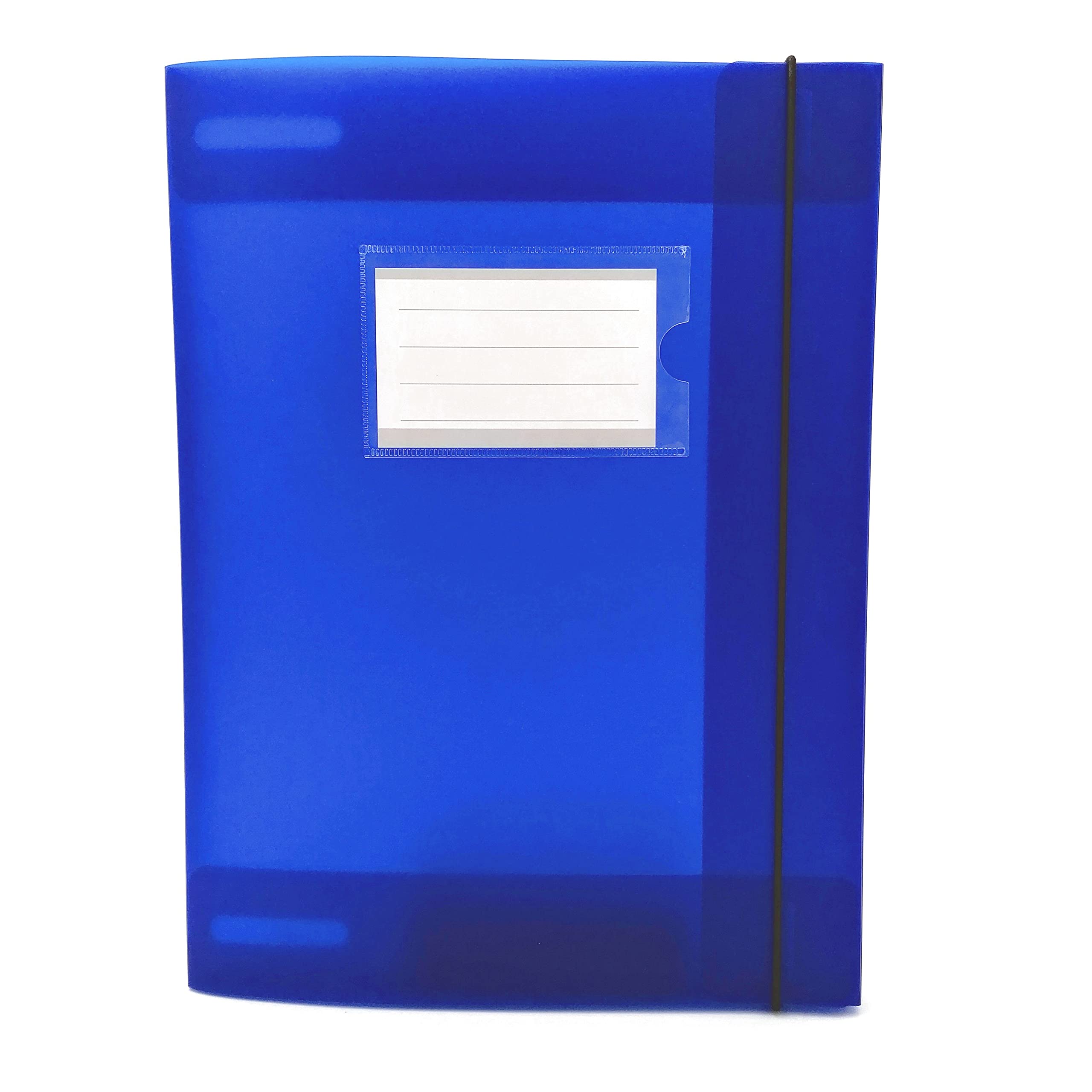 Alevar 3 Flap Folder with Elastic and Transparent Window with Inserted Label, Translucent Plastic, Size 32x24 cm Back 1.8 cm, Color Blue