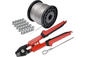 AOOCY Wire Rope Crimping Tool Kit, with 1/16-304 Stainless Steel Cable 165 ft (7x7 Strand Core), 100 Cable Ferrule Aluminum Loop Sleeve Stops (165ft Rope 100 Loop, Red, 1)