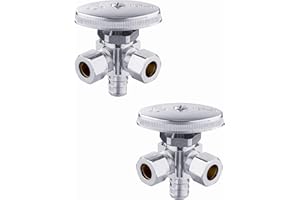 (Pack of 2) EFIELD Dual Outlet Angle Stop Valve, 1/2" Pex-b Crimp Connection Inlet x (3/8 inch x 3/8 inch) Compression Outlet