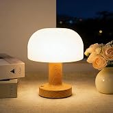 Cordless Rechargeable Mushroom Table Lamp, Dimmable 3-Color Night Light | Wooden-1, 2600mAh Battery, Portable LED Desk Light, Cute, Suitable for Bedroom/Bedside/Nightstand