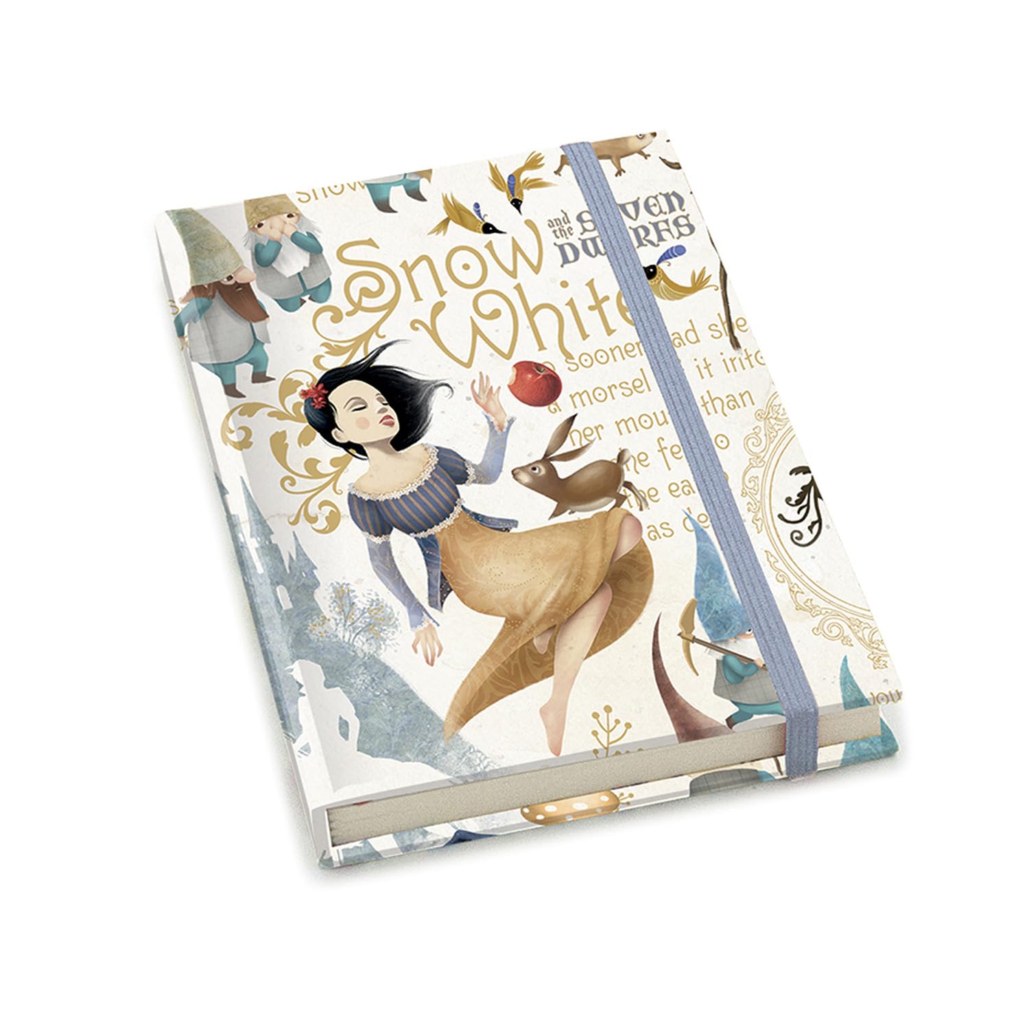Magicamente Carta Notebook, 9 x 13 cm, Notebook, Pocket, Hardcover, Elastic Closure, Lined Sheets, 192 Pages of 80 g, Gold Powder Decoration, Snow White