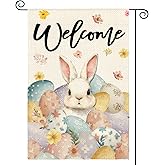 AVOIN colorlife Spring Easter Garden Flag 12x18 Inch Double Sided Outside, Bunny Rabbit and Eggs Welcome Yard Outdoor Flag