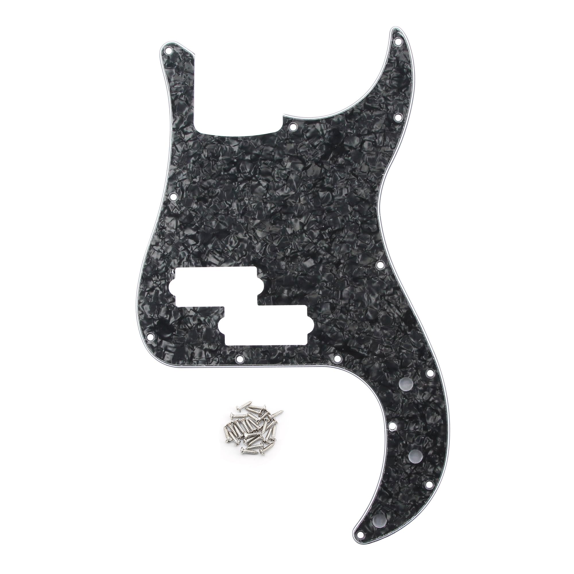 FLEOR 13-Hole Modern Style Standard Precision Bass Pickguard without Truss Rod Notch for 4 String PB Bass Model, Black Pearl