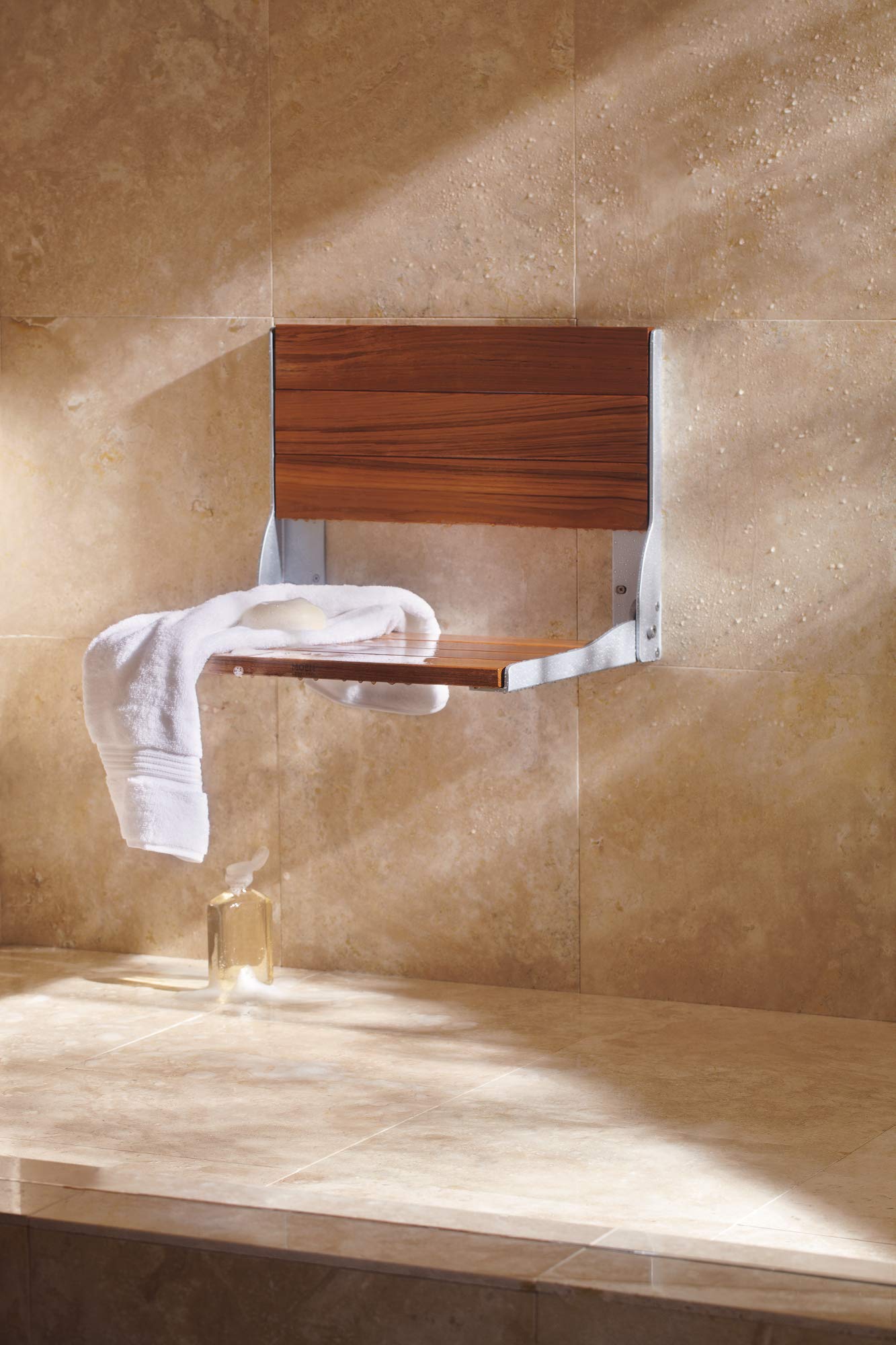 Moen DN7110 Home Care Wall Mounted Teak Wood Aluminum Folding Shower